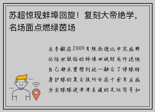 苏超惊现蚌埠回旋！复刻大帝绝学，名场面点燃绿茵场